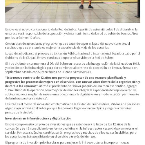 Nota de Redacción NU sobre normalización de horario de servicio del Subte