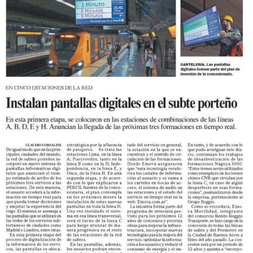 nota pantallas digitales subte próximo tren