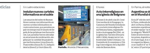Nota en sección Sociedad de Clarín sobre nuevos carteles en el subte