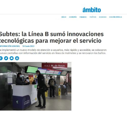 Nota de Ámbito sobre innovaciones tecnológicas en la línea B del Subte