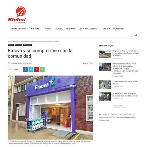 Nota de Rieles sobre Emova y su compromiso con la comunidad