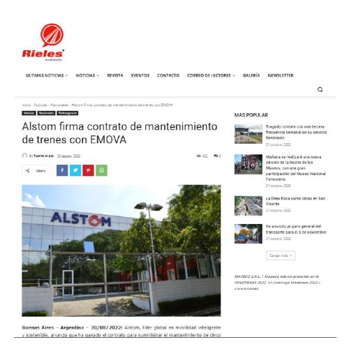 Nota de Rieles sobre la firma de contrato entre Alstom y Emova