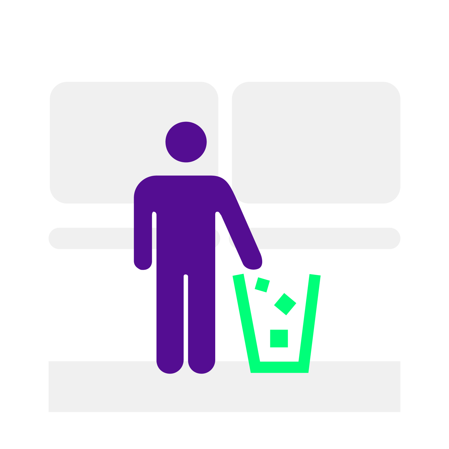 Ilustración tirar la basura en los cestos