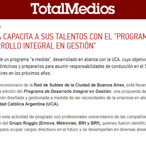 Nota de Total Medios sobre el Programa de Desarrollo Integral de la Gestión