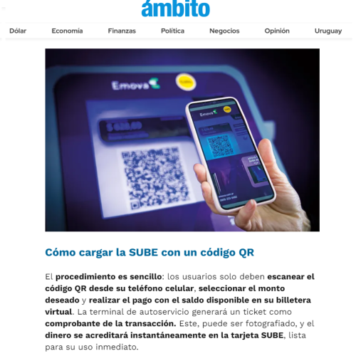 Nota de Ámbito sobre carga de SUBE con QR