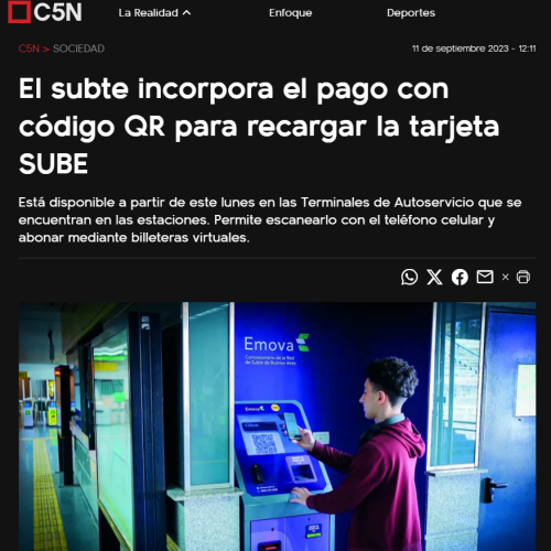 Nota de C5N sobre carga de SUBE con QR