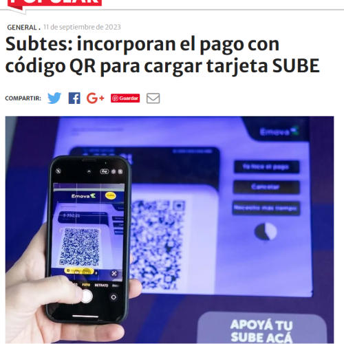 Nota de Diario Popular sobre carga de SUBE con QR
