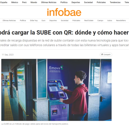 Nota de Infobae sobre carga de SUBE con QR
