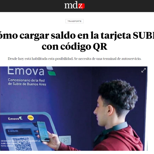 Nota de MDZ sobre carga de SUBE con QR