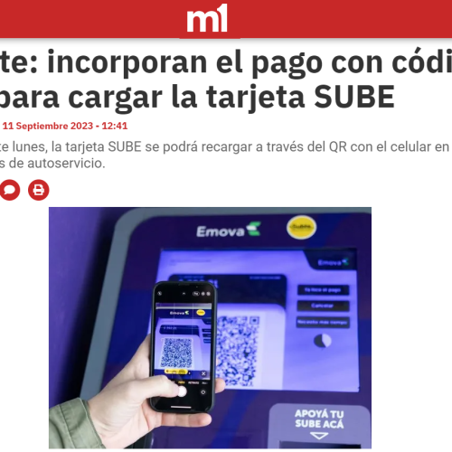 Nota de Minuto Uno sobre carga de SUBE con QR