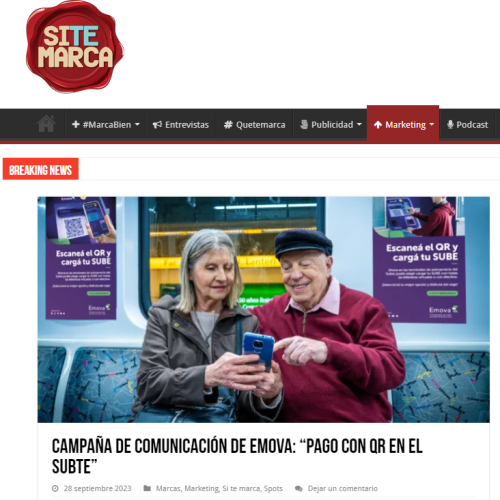 Nota de Site Marca sobre carga de SUBE con QR