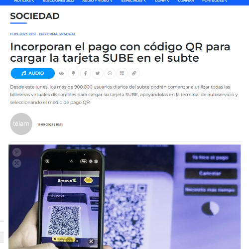 Nota de Télam sobre carga de SUBE con QR