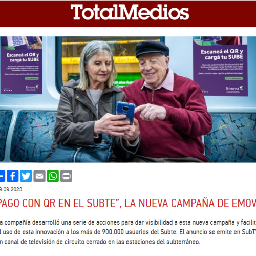 Nota de Total Medios sobre la carga de SUBE con QR
