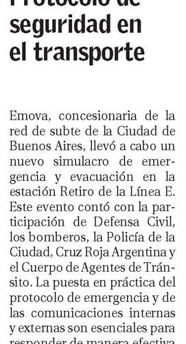 Nota en BAE sobre el simulacro realizado en la Estación Retiro de la Línea E