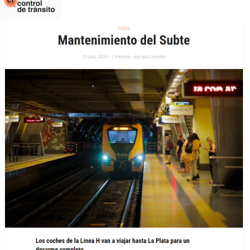 Nota de Control de tránsito sobre Mantenimiento del Subte