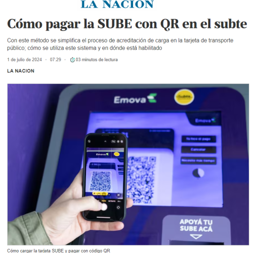 Nota en La Nación sobre la carga de SUBE con QR