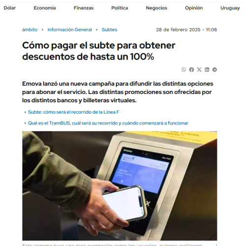 Nota de Ámbito - Pagá menos, elegí el Subte
