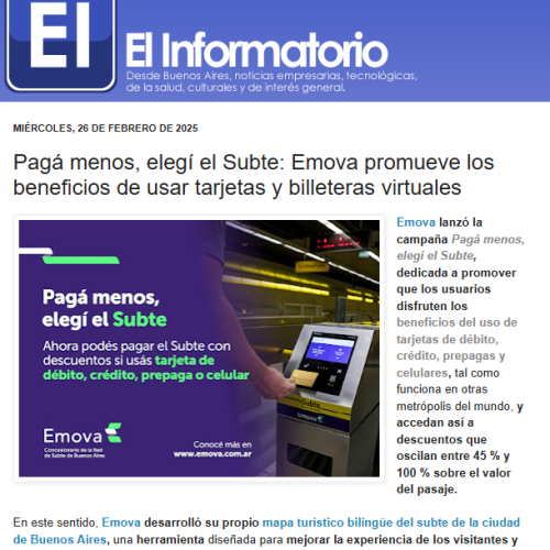 Nota de El Informatorio - Pagá menos, elegí el Subte