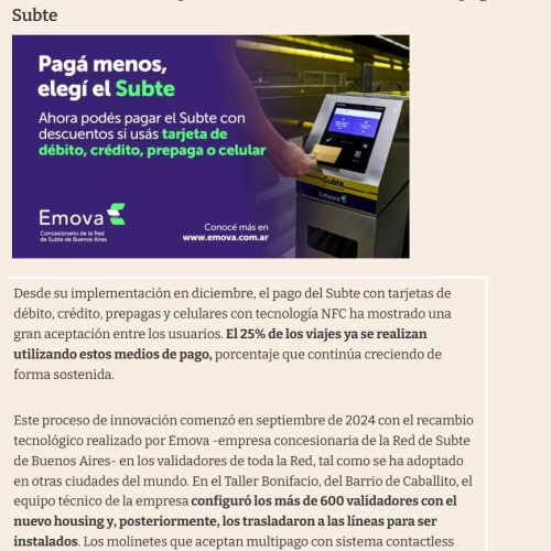 Emova lidera medios de pago en el Subte - El Cronista