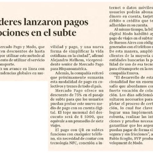 Nota de El Cronista sobre el pago con QR