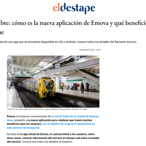 Nota de El Destape sobre la nueva App de Emova