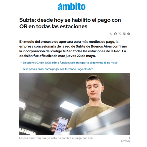 Nota de Ámbito Financiero sobre el pago con QR