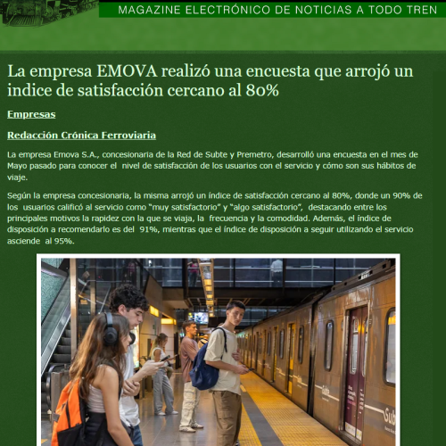 Nota de Crónica Ferroviaria sobre la encuesta de satisfacción
