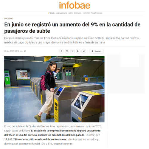Nota de Infobae sobre el aumento de pasajeros