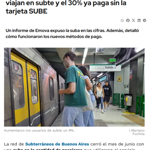 Nota de Ámbito sobre el aumento de pasajeros