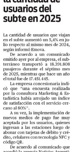 Nota de Diario Popular sobre el aumento de pasajeros