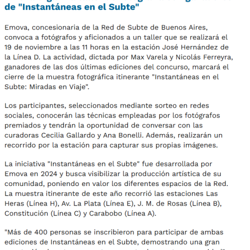 Nota de Ámbito Financiero sobre el Taller de fotografía