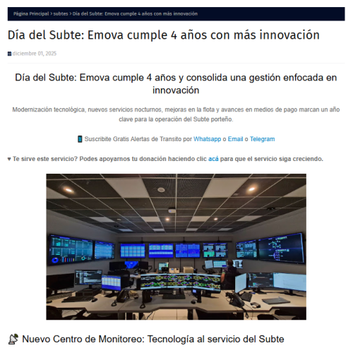 Nota de Alertas Tránsito sobre los 4 años de Emova